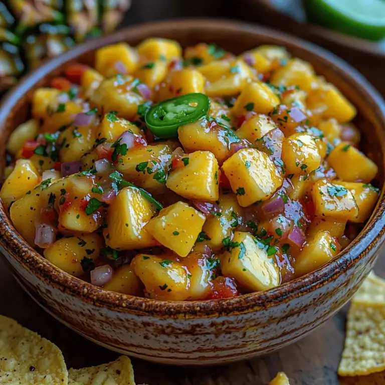 Step into a world of vibrant flavors with our Tropical Fiesta Mango Pineapple Salsa, a delightful and refreshing dish that promises to elevate any gathering. Imagine a blend of sweet, juicy mangoes and tangy pineapples, punctuated by crisp vegetables and zesty lime juice. This salsa is not just a feast for the eyes but also a burst of flavor in every bite. Whether you're hosting a summer barbecue, preparing for a casual snack, or seeking a unique accompaniment for your meals, this salsa is sure to impress your guests and tantalize your taste buds.