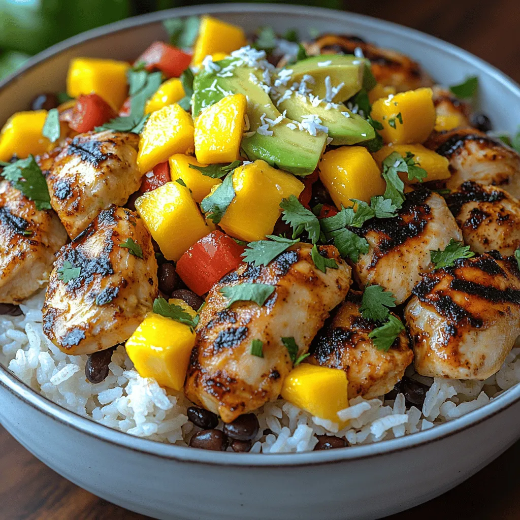 To create this wholesome Tropical Chicken Rice Bowl, it’s essential to select the right ingredients, each bringing its unique flavor and nutritional benefits to the table. Below, we will explore the key components that make this dish a standout.