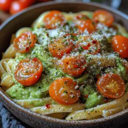 Creamy Tomato Avocado Pasta is a delightful dish that combines the richness of avocados with the vibrant flavors of cherry tomatoes, creating a meal that is not only delicious but also incredibly satisfying. This recipe has gained popularity among food lovers for its unique blend of creamy textures and zesty tastes, making it a perfect choice for a quick weeknight dinner or a leisurely weekend meal. The dish stands out for its health benefits, as both avocados and tomatoes are packed with nutrients, offering a wholesome dining experience that doesn’t compromise on flavor.