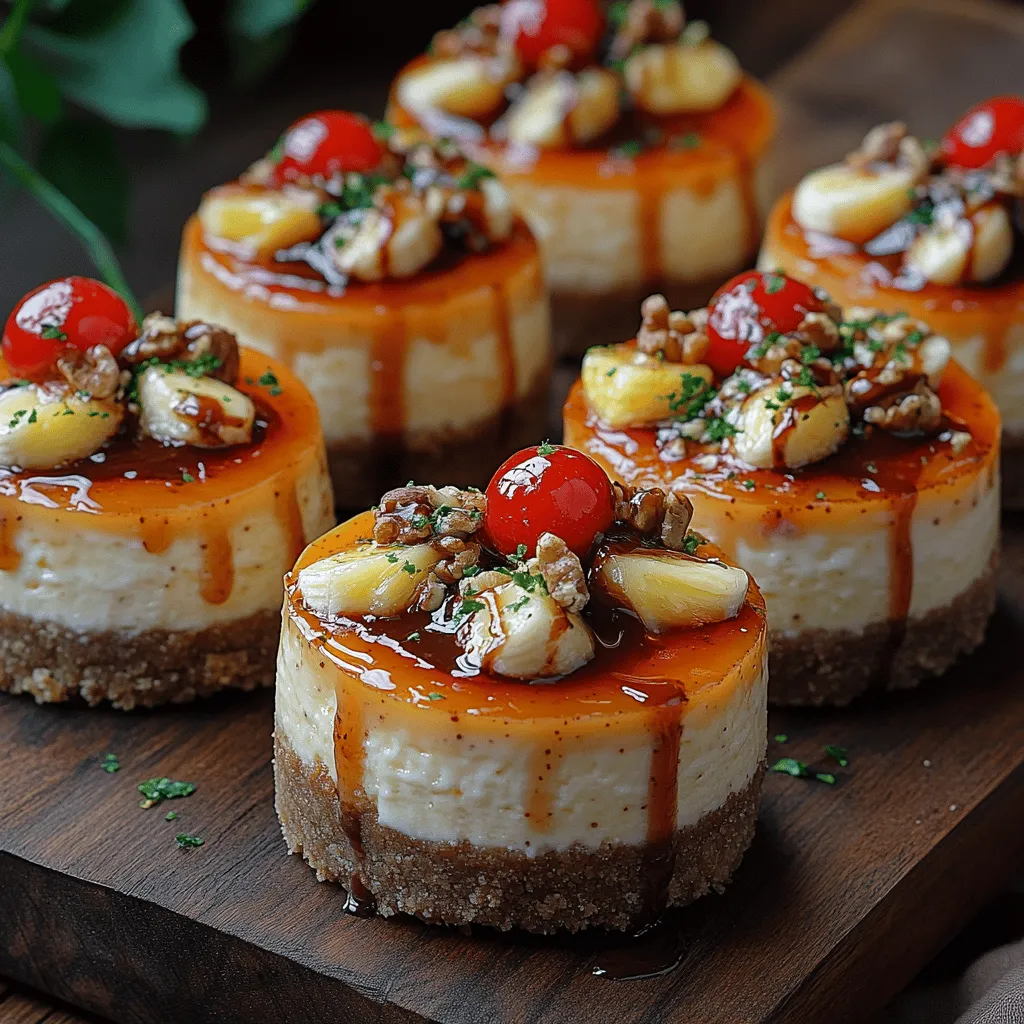 Indulging in dessert is one of life's simple pleasures, and few desserts can evoke the same level of nostalgia and joy as a classic banana split. Now, imagine transforming that beloved sundae into a creamy, rich cheesecake delight. Welcome to the delightful world of Mini Banana Split Cheesecakes, a dessert that beautifully combines the flavors we all know and love with a modern twist. This recipe features a luscious cheesecake filling nestled in a crunchy graham cracker crust, topped with fresh fruits that mirror the classic banana split experience. Ideal for any occasion, from birthday parties to casual weeknight treats, these mini cheesecakes are not only visually appealing but also incredibly satisfying.