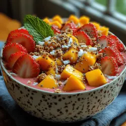 Smoothie bowls have taken the health food scene by storm, offering a delightful and nutritious way to start the day or refresh during a warm afternoon. These bowls are not only a feast for the taste buds but also an explosion of colors that can brighten any breakfast table. One such vibrant creation is the Tropical Sunrise Strawberry Mango Smoothie Bowl, a refreshing blend of strawberries and mangoes that transports you straight to a sun-kissed beach with each spoonful. This smoothie bowl is perfect for those looking to indulge in a delicious yet healthy treat, packed with essential nutrients that appeal to both young and old alike.