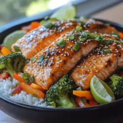 Discover the culinary delight of Savory Asian Glazed Salmon Bowls, a nutritious and flavorful dish that seamlessly combines tender salmon, aromatic vegetables, and fluffy rice. This recipe highlights an umami-packed glaze that elevates the salmon, providing a perfect balance of sweetness and savory flavors. Rich in protein and healthy fats, these salmon bowls are not only delicious but also incredibly nourishing. Whether you're looking for a quick weeknight dinner or a healthy meal prep option, these salmon bowls cater to all tastes and occasions.