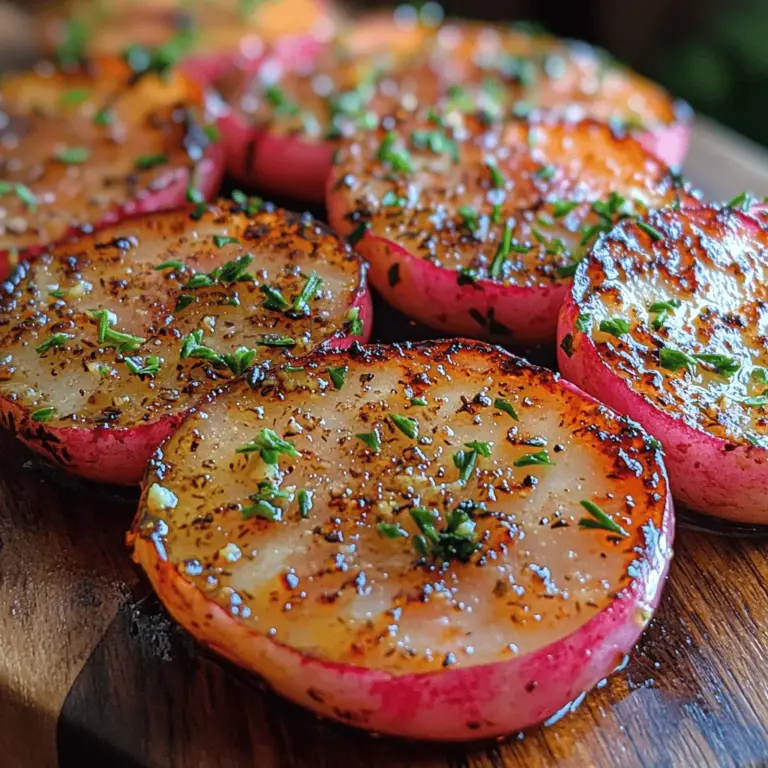 Garlic Herb Roasted Radishes is a culinary gem that transforms these often-overlooked root vegetables into a delightful side dish bursting with flavor. Traditionally known for their crisp texture and peppery taste, radishes are enjoying a renaissance in modern cuisine, where they are celebrated for their versatility and health benefits. Roasting radishes mellows their natural spiciness and brings out a sweet, earthy flavor that pairs beautifully with garlic and fresh herbs.