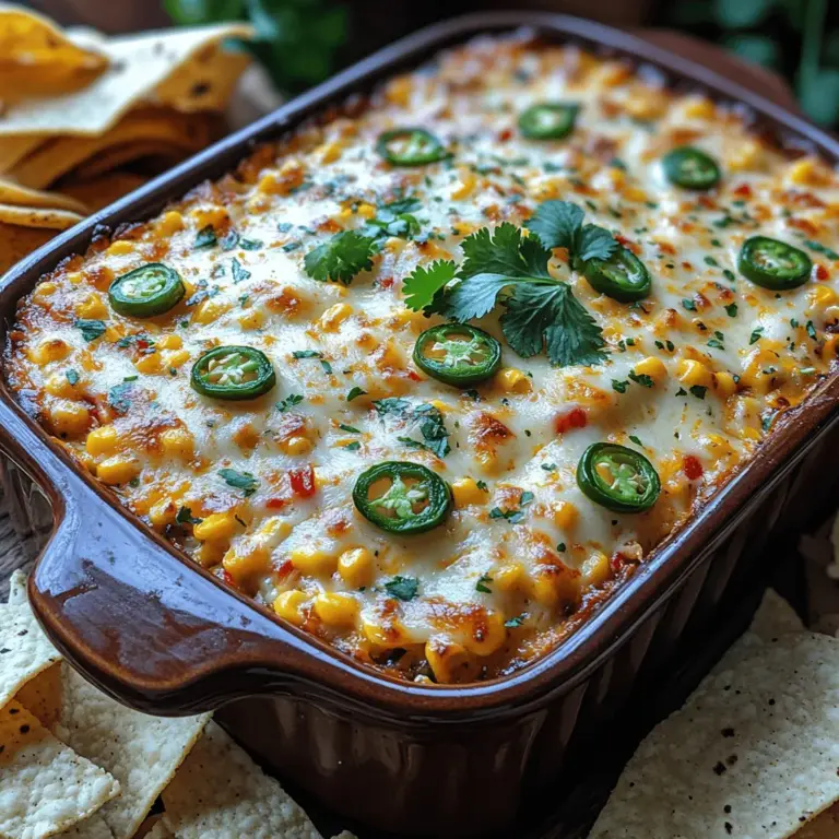 If you’re looking for a crowd-pleasing appetizer that strikes the perfect balance between creamy, spicy, and savory, then look no further than Fiery Roasted Corn and Jalapeño Dip. This dip boasts a vibrant flavor profile that tantalizes the taste buds and brings a burst of freshness to any gathering. The combination of roasted corn, zesty jalapeños, and rich cheeses makes it a standout dish for parties, game days, or casual get-togethers.