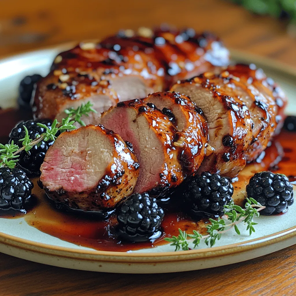 Blackberry Balsamic Glazed Pork is a culinary delight that expertly marries the tangy sweetness of fresh blackberries with the rich, complex flavors of balsamic vinegar. This dish is perfect for special occasions, family gatherings, or a cozy dinner at home. The vibrant color and glossy finish of the glaze not only make it visually appealing but also elevate the overall dining experience. Imagine slicing into a tender pork tenderloin, its surface glistening with a deep, dark glaze, releasing a fragrant aroma that promises a burst of flavor with every bite.