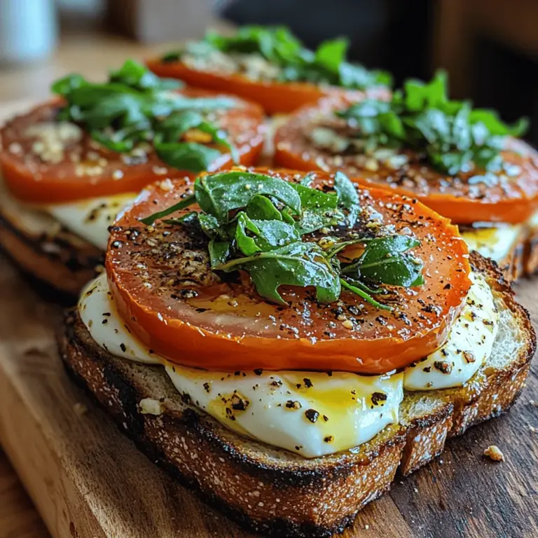 In the world of simple yet delightful recipes, the Sun-Kissed Tomato Basil Bliss Sandwiches stand out as a perfect summer treat. This sandwich captures the essence of fresh ingredients, combining the juicy sweetness of ripe tomatoes, the aromatic fragrance of basil, and the creamy texture of mozzarella cheese, all nestled between crispy artisan bread. The vibrant colors and fresh flavors of this sandwich not only make it visually appealing but also ensure a refreshing bite that is perfect for warm-weather dining.