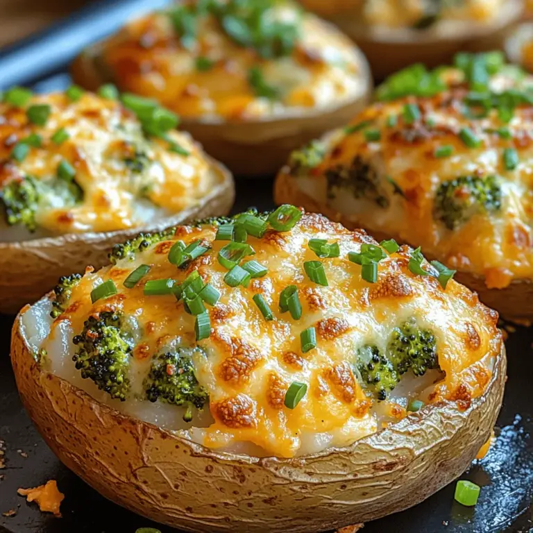If you're on the hunt for a dish that perfectly marries comfort with nutrition, look no further than Cheesy Broccoli Bliss Baked Potatoes. This delightful recipe takes the humble baked potato and elevates it to new heights with a rich, creamy filling that features the vibrant flavors of fresh broccoli and gooey cheese. The combination of textures—from the fluffy potato skin to the crunchy broccoli and velvety cheese—creates a satisfying experience that is sure to please your taste buds and fill your belly.