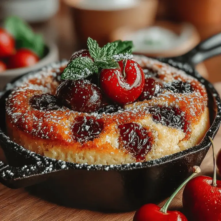Clafoutis, a traditional French dessert, is a delightful concoction that has captured the hearts of many dessert lovers around the globe. This baked custard-like treat is not only simple to prepare but also showcases the natural sweetness of its star ingredient: fresh cherries. With its rich, creamy texture and a hint of fruitiness, Cherry Bliss Clafoutis serves as an exceptional choice for breakfast, a sweet snack, or an after-dinner dessert. The best part? Its ease of preparation makes it an accessible recipe for both novice and experienced bakers alike.