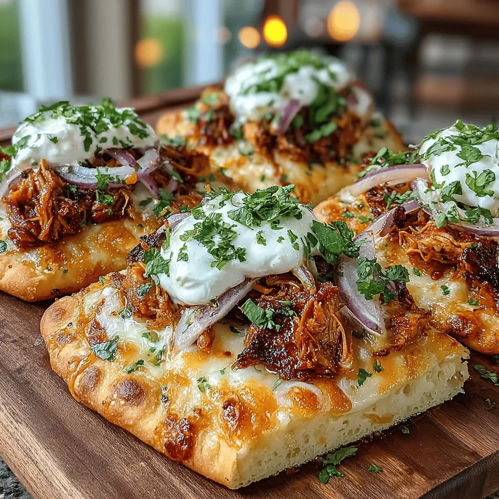 BBQ Chicken Flatbread with Red Onion and Mozzarella is a dish that seamlessly marries the rich, smoky flavors of barbecue sauce with the satisfying texture of tender chicken and the creamy melt of mozzarella cheese. This delightful combination is served on a crispy flatbread base, making it a versatile option that can easily transition from a quick weeknight dinner to a crowd-pleasing appetizer for game day gatherings. With its minimal ingredient list and straightforward preparation, this recipe not only delivers on taste but also fits well into the busy lifestyles many of us lead today.