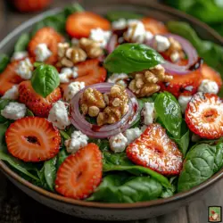 Fresh Strawberry Spinach Salad with Toasted Nuts is a vibrant and refreshing dish that perfectly balances sweet and savory flavors. This salad not only tantalizes the taste buds but also serves as a testament to the beauty of fresh, seasonal ingredients. Whether you're looking for a light meal, a starter to impress guests, or a healthy side dish to complement your main course, this salad fits the bill beautifully.