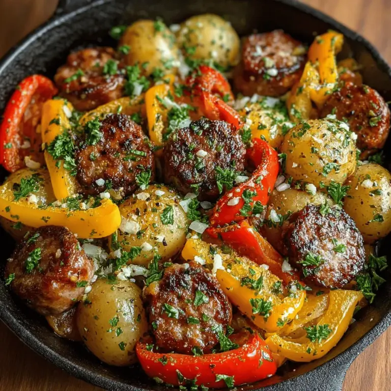 In the realm of weeknight dinners, few dishes are as satisfying and uncomplicated as One-Pan Sausage & Peppers Delight. This recipe embodies the essence of home cooking, combining savory Italian sausage with vibrant bell peppers and tender baby potatoes, all roasted to perfection in a single pan. Not only does this meal pack a punch of flavor, but it also caters to the busy home cook by minimizing prep time and cleanup. With everything cooked in one place, you can enjoy a delicious meal without the hassle of multiple pots and pans.