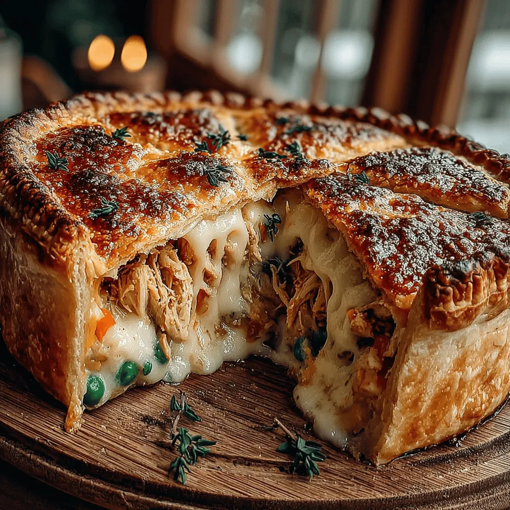 - 2 cups cooked chicken, shredded - 1 cup carrots, diced - 1 cup peas - 1 cup potatoes, diced - 1/2 cup onion, chopped - 1/2 cup celery, chopped - 1/4 cup butter - 1/4 cup all-purpose flour - 1 1/2 cups chicken broth - 1/2 cup heavy cream - 1 teaspoon dried thyme - Salt and pepper to taste - 1 package refrigerated pie crusts (or homemade crust)