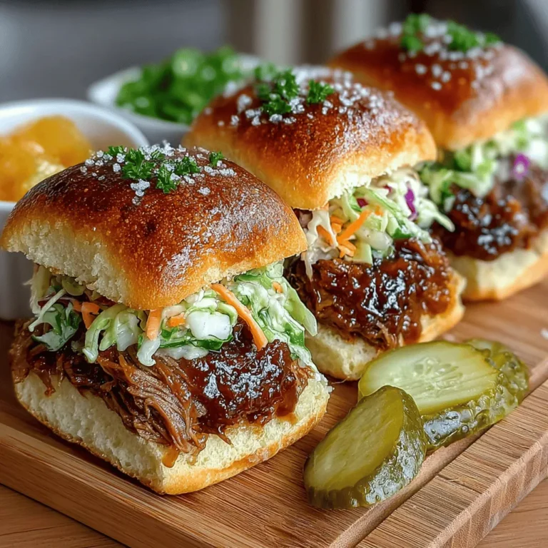 When it comes to comfort food, few dishes can compete with the irresistible allure of Savory BBQ Pulled Pork Sliders with Crunchy Slaw. This culinary delight combines the tender, flavorful experience of slow-cooked pulled pork with a refreshing, crunchy slaw, all nestled between soft, pillowy buns. The result is a symphony of flavors and textures that tantalizes the taste buds and leaves a lasting impression. Whether you're hosting a lively game day gathering, enjoying a family barbecue, or simply looking for a satisfying meal to share with loved ones, these sliders are sure to be a hit.