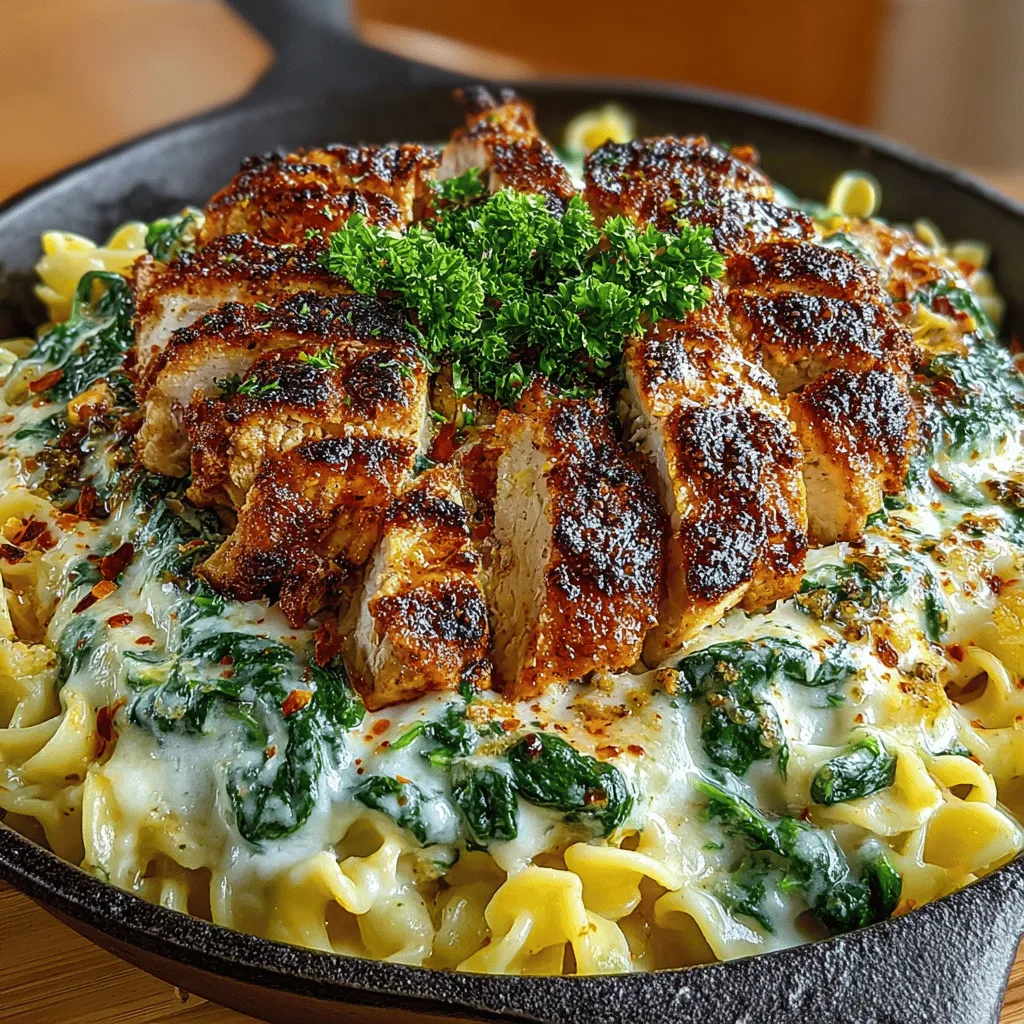 When it comes to comforting weeknight dinners, few dishes can compete with the rich and indulgent flavors of Alfredo pasta. The Creamy Spinach Chicken Alfredo Skillet takes this beloved classic and elevates it to new heights by incorporating fresh spinach, which not only adds a vibrant color but also infuses the dish with a burst of nutrition. This one-pan meal strikes the perfect balance between creamy and savory, making it an ideal choice for those who crave hearty flavors without the fuss of multiple pots and pans. Whether you’re preparing a cozy dinner for your family or looking to impress guests at a special gathering, this recipe promises to deliver satisfaction with every bite.