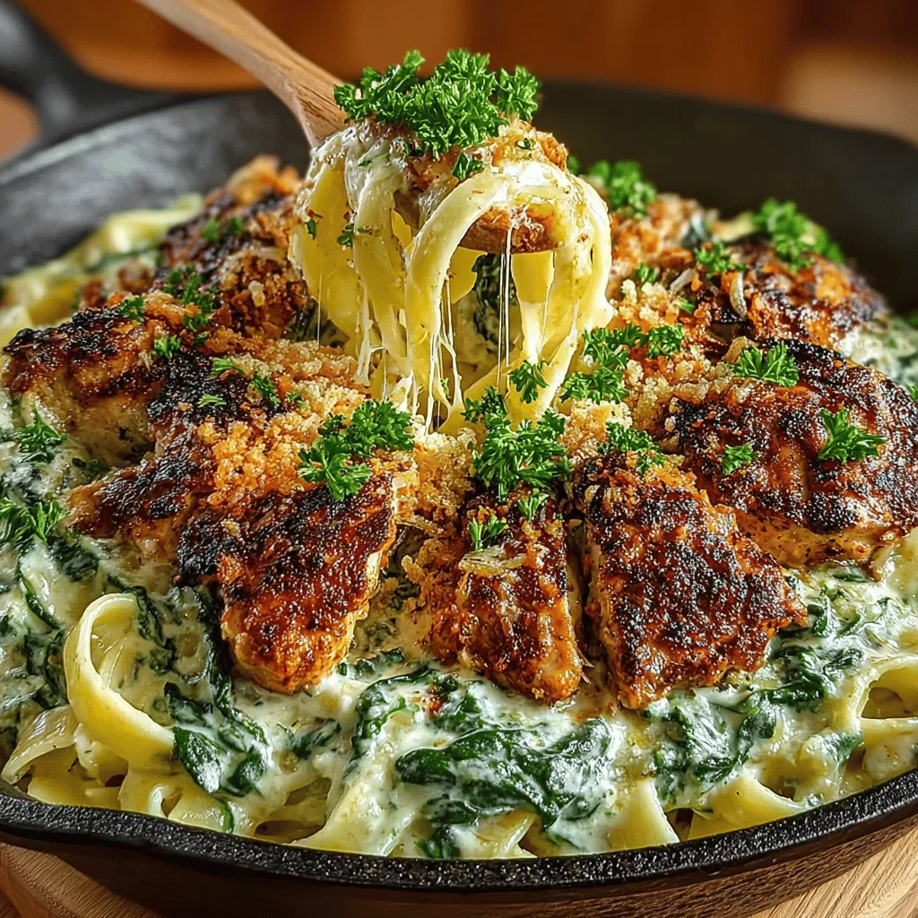 When it comes to comforting weeknight dinners, few dishes can compete with the rich and indulgent flavors of Alfredo pasta. The Creamy Spinach Chicken Alfredo Skillet takes this beloved classic and elevates it to new heights by incorporating fresh spinach, which not only adds a vibrant color but also infuses the dish with a burst of nutrition. This one-pan meal strikes the perfect balance between creamy and savory, making it an ideal choice for those who crave hearty flavors without the fuss of multiple pots and pans. Whether you’re preparing a cozy dinner for your family or looking to impress guests at a special gathering, this recipe promises to deliver satisfaction with every bite.