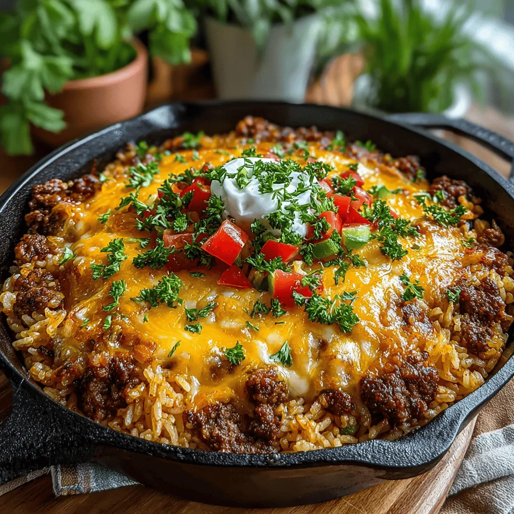 - 1 pound ground beef (preferably lean) - 1 cup long-grain white rice - 1 can (14.5 ounces) diced tomatoes, undrained - 2 cups beef broth - 1 cup frozen mixed vegetables - 1 cup shredded sharp cheddar cheese - 1 tablespoon smoked paprika - 1 teaspoon Italian seasoning - Salt and pepper to taste - 1 tablespoon olive oil (optional)