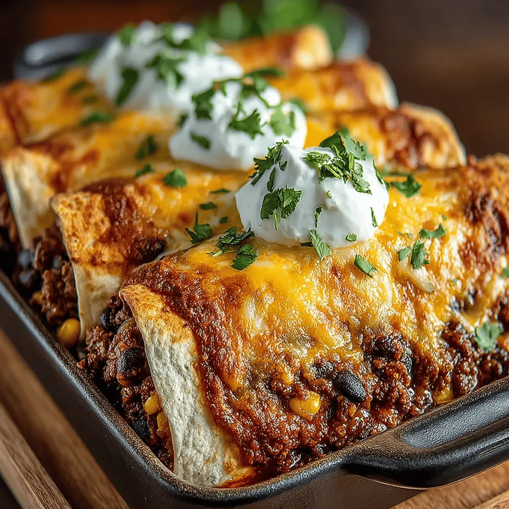 Enchiladas are a staple in Mexican cuisine, adored by many for their versatility and comforting flavors. Traditionally made from corn tortillas rolled around a filling, enchiladas are smothered in a rich sauce and baked to perfection, offering a delightful blend of textures and tastes in every bite. Among the numerous variations that exist, the Cheesy Beefy Delight Enchiladas stand out as a favorite, expertly combining savory ground beef, melty cheese, and a medley of spices to deliver an indulgent experience that resonates with those who appreciate hearty meals.