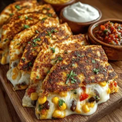 - 4 large flour tortillas (or whole wheat for a healthier option) - 1 cup shredded cheese (cheddar or Monterey Jack) - 1 medium bell pepper, diced - 1 medium zucchini, diced - 1 cup cooked black beans, drained and rinsed - 1 tablespoon olive oil - 1 teaspoon ground cumin - 1 teaspoon chili powder - Salt and pepper to taste - Optional: fresh cilantro for garnish