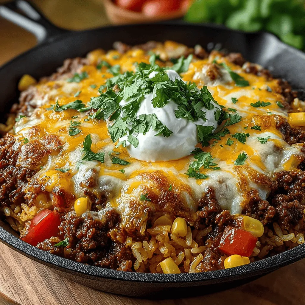 In the world of comfort food, few dishes can compete with the cheesy goodness of a skillet bake. The Cheesy Beef and Rice Skillet Bake combines seasoned ground beef, fluffy rice, and a medley of flavors into a delightful one-pan meal. This recipe not only satisfies the taste buds but also simplifies meal preparation, making it perfect for busy weeknights or family gatherings. Its rich, savory profile, paired with creamy cheese, creates a dish that is both hearty and satisfying. In this article, you will discover the step-by-step process for creating this savory dish, along with insights into its ingredients, cooking techniques, and serving suggestions.