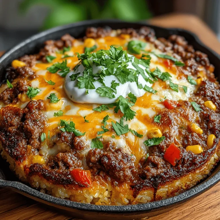 In the world of comfort food, few dishes can compete with the cheesy goodness of a skillet bake. The Cheesy Beef and Rice Skillet Bake combines seasoned ground beef, fluffy rice, and a medley of flavors into a delightful one-pan meal. This recipe not only satisfies the taste buds but also simplifies meal preparation, making it perfect for busy weeknights or family gatherings. Its rich, savory profile, paired with creamy cheese, creates a dish that is both hearty and satisfying. In this article, you will discover the step-by-step process for creating this savory dish, along with insights into its ingredients, cooking techniques, and serving suggestions.