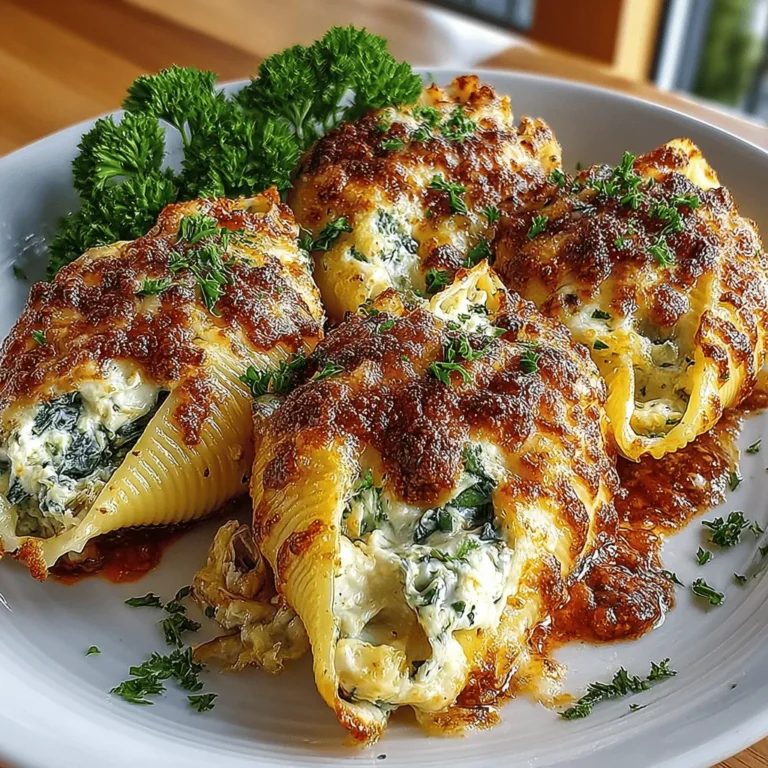 When it comes to satisfying comfort food, few dishes can rival the delightful experience of stuffed pasta. "Cheesy Bliss: Creamy Spinach and Artichoke Stuffed Shells" takes this classic concept to new heights, offering a creamy, savory filling that will quickly become a favorite in your household. This recipe is not merely about indulging in rich flavors; it embodies the joy of gathering around the dinner table with family and friends. Perfect for family dinners, potlucks, or simply when you're craving a hearty meal, these stuffed shells are a testament to the beauty of simple ingredients coming together in a harmonious blend.