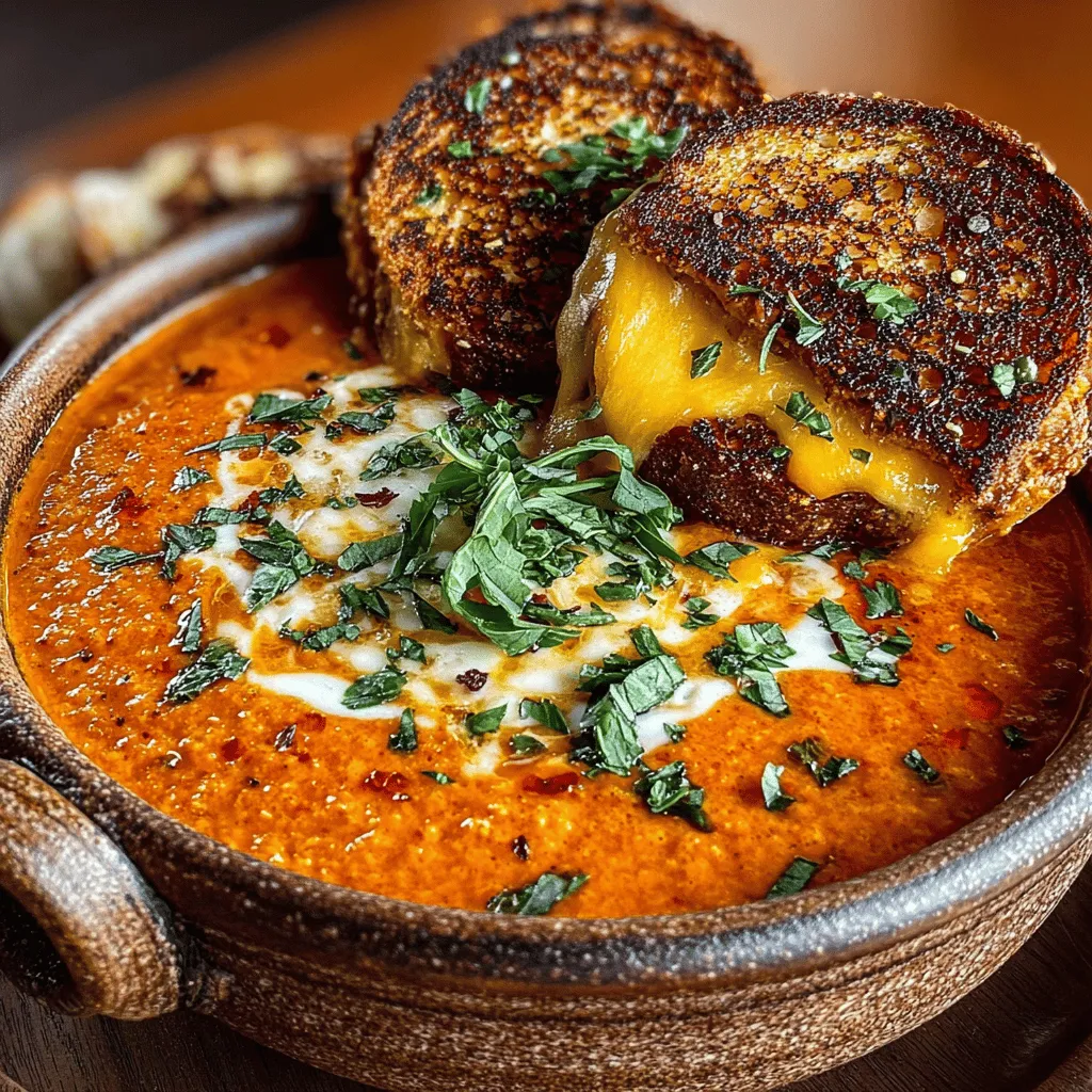 In the realm of comfort food, few combinations evoke warmth and nostalgia quite like that of tomato soup paired with a crispy grilled cheese sandwich. This timeless duo has graced kitchen tables across generations, providing solace on chilly nights and serving as a quick remedy for the soul. The simplicity of a warm bowl of tomato soup, complemented by the gooey, melty goodness of cheese sandwiched between perfectly toasted bread, creates an experience that is both fulfilling and delightful. Today, we are thrilled to introduce you to the Tomato Bliss & Cheesy Melt—a dish that elevates this classic combination with a rich, creamy tomato basil soup and a gourmet twist on the traditional grilled cheese.