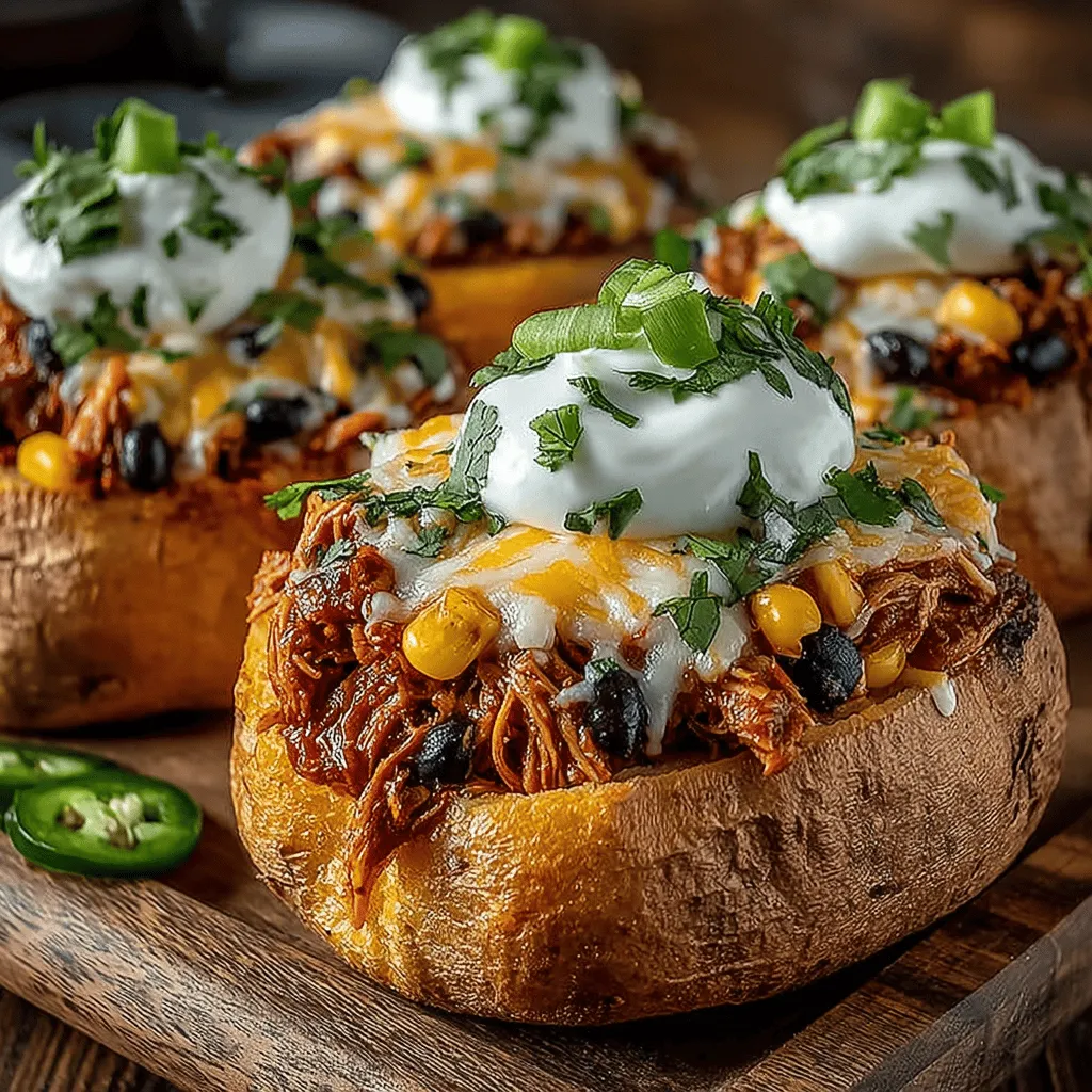 Welcome to a culinary adventure that perfectly marries flavor, nutrition, and convenience—Sweet & Smoky BBQ Chicken Stuffed Sweet Potatoes. This dish is more than just a meal; it's a delightful fusion of savory and sweet flavors, offering a satisfying experience that will appeal to everyone at the table. Imagine tender, smoky BBQ chicken nestled within fluffy, baked sweet potatoes, complemented by a medley of textures from corn, black beans, and melted cheese. It’s a dish that delivers on taste while packing a nutritional punch, making it an ideal choice for family dinners, meal prepping for the week, or casual gatherings with friends.