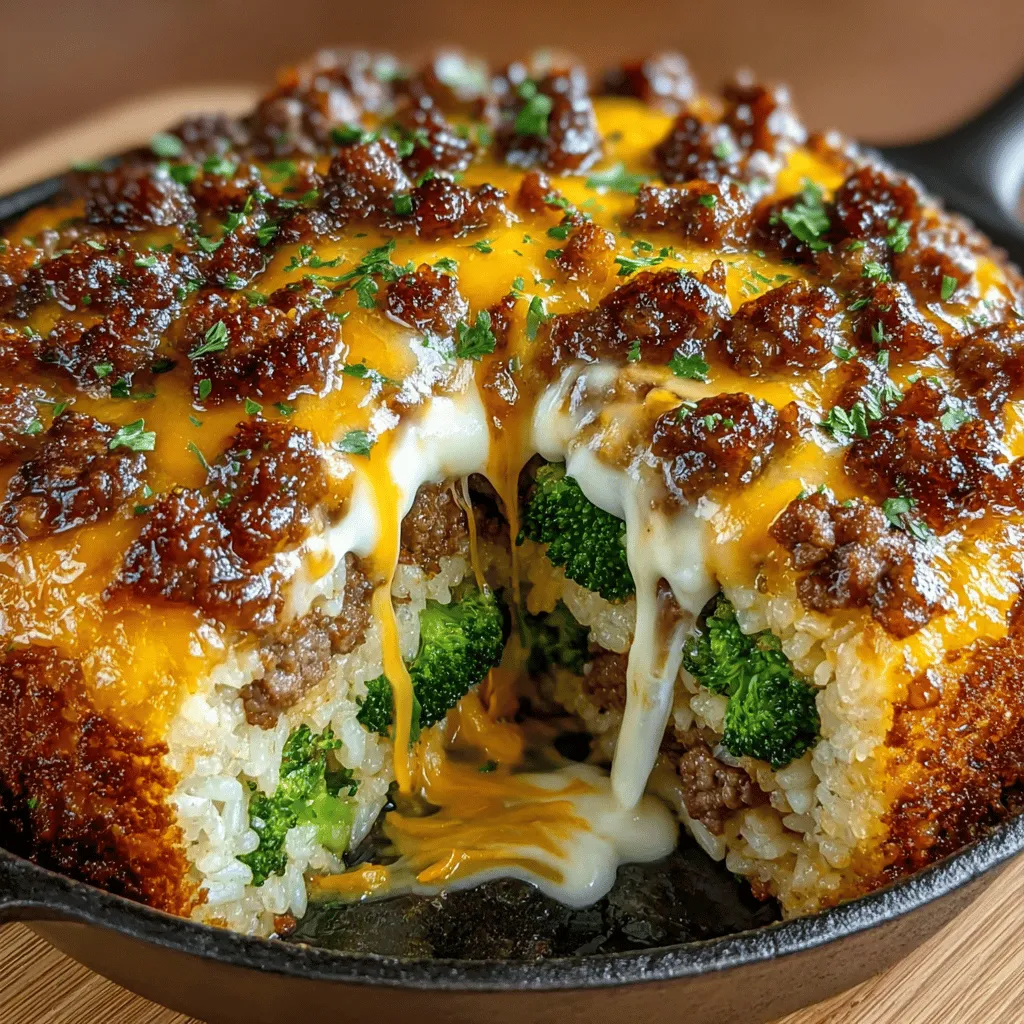 - 1 pound ground beef - 2 cups broccoli florets - 1 cup brown rice (uncooked) - 2 cups beef broth - 1 cup sharp cheddar cheese, shredded - 1 cup mozzarella cheese, shredded - 1 medium onion, diced - 2 cloves garlic, minced - 1 teaspoon smoked paprika - 1 teaspoon dried oregano - Salt and pepper to taste - Optional: 1/2 cup sour cream