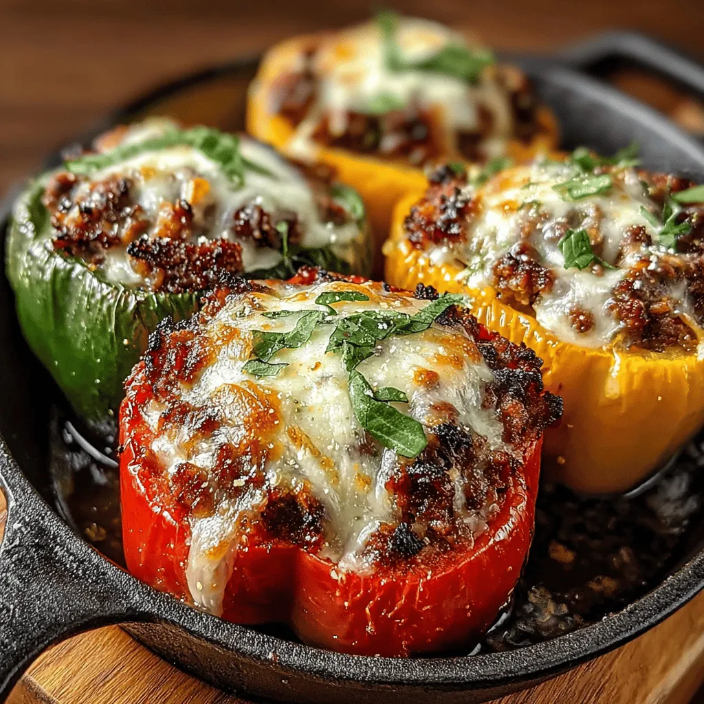 - 4 large bell peppers (any color) - 1 pound Italian sausage (mild or spicy, based on preference) - 1 cup cooked rice or quinoa - 1 medium onion, chopped - 3 cloves garlic, minced - 1 can (14.5 oz) diced tomatoes, drained - 1 teaspoon Italian seasoning - 1 cup shredded mozzarella cheese - Salt and pepper to taste - Olive oil for sautéing - Fresh parsley, chopped (for garnish)
