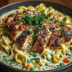 - 8 ounces fettuccine pasta - 2 tablespoons olive oil - 1 pound boneless, skinless chicken breasts, diced - Salt and pepper, to taste - 3 cloves garlic, minced - 1 cup heavy cream - 1 cup grated Parmesan cheese - 1 cup frozen peas - 1 cup diced carrots - 1 teaspoon Italian seasoning - Fresh parsley, chopped (for garnish)