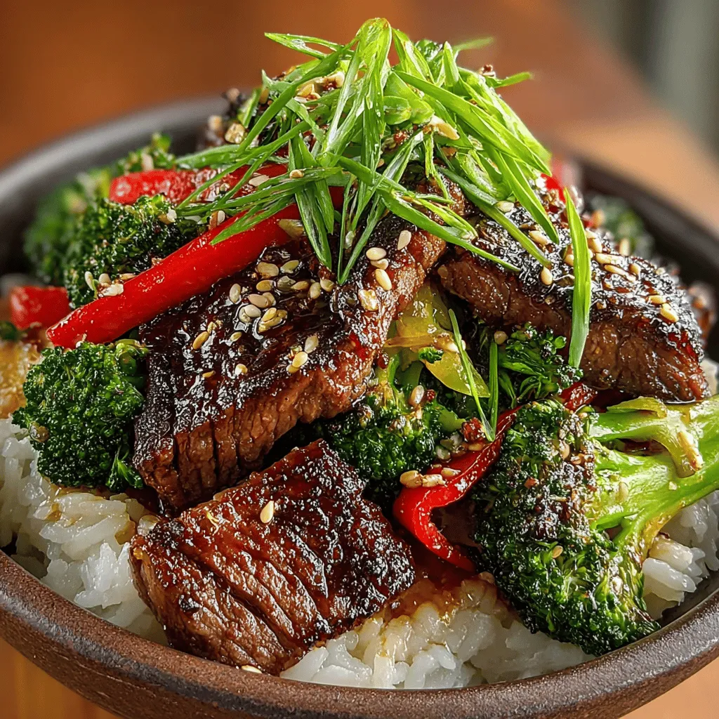 - 1 lb flank steak, thinly sliced against the grain - 2 cups broccoli florets - 1 red bell pepper, sliced - 1/4 cup soy sauce - 2 tablespoons oyster sauce - 1 tablespoon cornstarch - 3 cloves garlic, minced - 1 inch piece of ginger, minced - 2 tablespoons vegetable oil - Salt and pepper to taste - Optional: sliced green onions for garnish