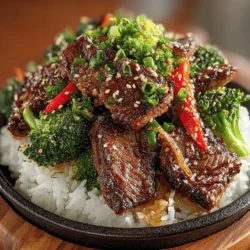 - 1 lb flank steak, thinly sliced against the grain - 2 cups broccoli florets - 1 red bell pepper, sliced - 1/4 cup soy sauce - 2 tablespoons oyster sauce - 1 tablespoon cornstarch - 3 cloves garlic, minced - 1 inch piece of ginger, minced - 2 tablespoons vegetable oil - Salt and pepper to taste - Optional: sliced green onions for garnish