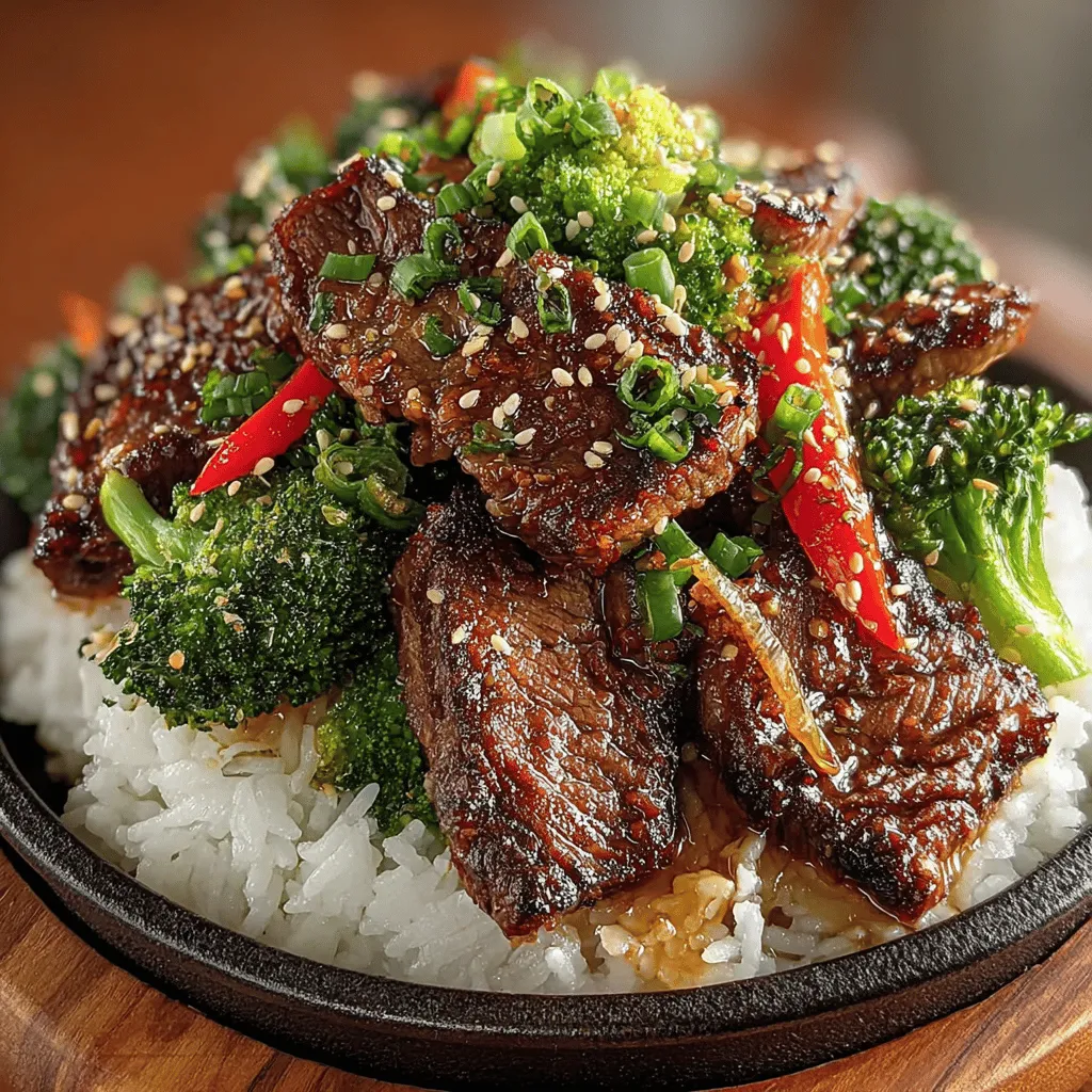 - 1 lb flank steak, thinly sliced against the grain - 2 cups broccoli florets - 1 red bell pepper, sliced - 1/4 cup soy sauce - 2 tablespoons oyster sauce - 1 tablespoon cornstarch - 3 cloves garlic, minced - 1 inch piece of ginger, minced - 2 tablespoons vegetable oil - Salt and pepper to taste - Optional: sliced green onions for garnish