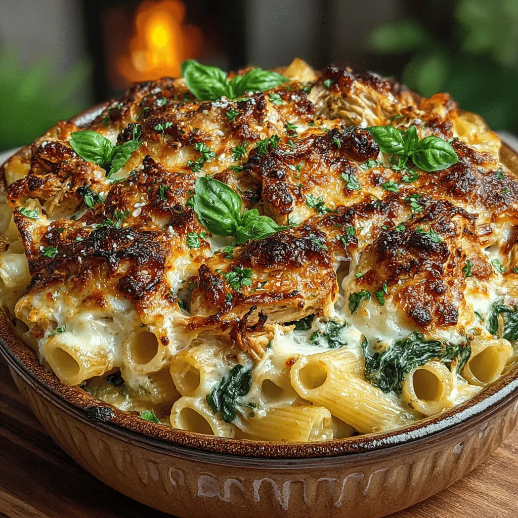 Creamy Chicken and Spinach Pasta Bake is the ultimate comfort food that brings together a medley of flavors and textures. This delightful dish features tender pasta enveloped in a rich, creamy sauce, complemented by the wholesome goodness of chicken and fresh spinach. It’s not just a meal; it's a warm embrace on a plate, perfect for family dinners or gatherings with friends.