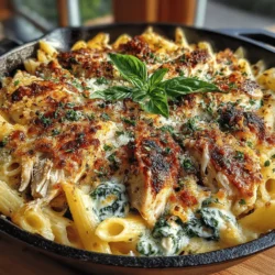 Creamy Chicken and Spinach Pasta Bake is the ultimate comfort food that brings together a medley of flavors and textures. This delightful dish features tender pasta enveloped in a rich, creamy sauce, complemented by the wholesome goodness of chicken and fresh spinach. It’s not just a meal; it's a warm embrace on a plate, perfect for family dinners or gatherings with friends.