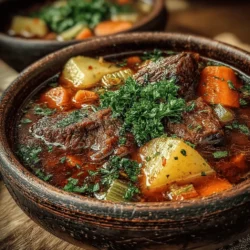 - 2 pounds beef chuck, cut into 1-inch cubes - 2 tablespoons olive oil - 1 large onion, diced - 3 cloves garlic, minced - 4 carrots, sliced - 3 celery stalks, chopped - 2 medium potatoes, diced - 1 cup green beans, trimmed and cut into pieces - 1 can (14.5 ounces) diced tomatoes, undrained - 6 cups beef broth - 1 teaspoon dried thyme - 1 teaspoon dried rosemary - Salt and pepper to taste - Fresh parsley, chopped (for garnish)