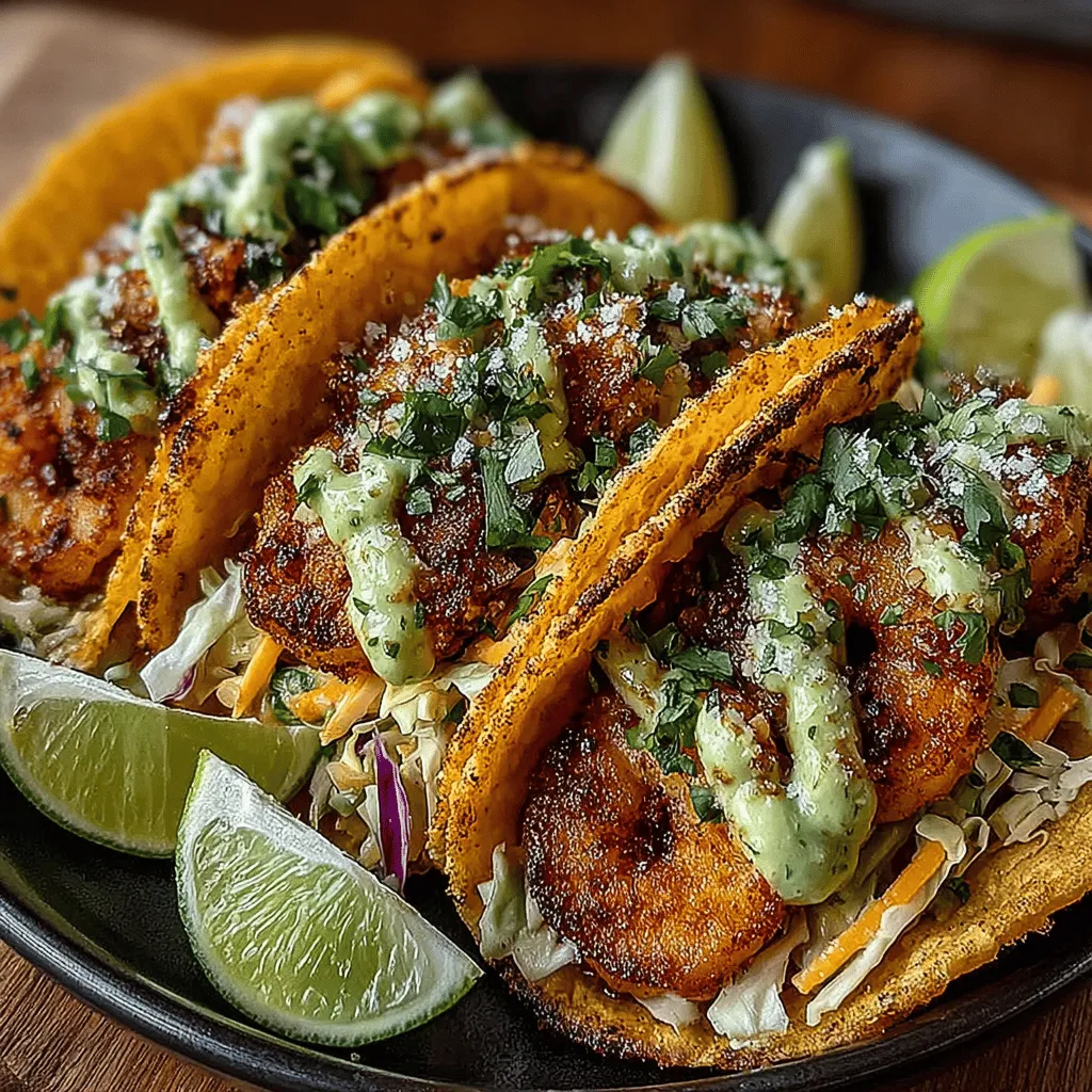 - 1 pound of shrimp, peeled and deveined - 2 tablespoons olive oil - 1 teaspoon chili powder - 1 teaspoon ground cumin - 1 teaspoon garlic powder - 1/2 teaspoon smoked paprika - Salt and pepper, to taste - 8 small corn tortillas - 1 ripe avocado - 1/4 cup sour cream or Greek yogurt - 1 tablespoon lime juice - Fresh cilantro, chopped (for garnish) - Sliced radishes (optional, for garnish) - Shredded cabbage (optional, for crunch)