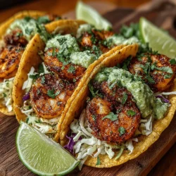 - 1 pound of shrimp, peeled and deveined - 2 tablespoons olive oil - 1 teaspoon chili powder - 1 teaspoon ground cumin - 1 teaspoon garlic powder - 1/2 teaspoon smoked paprika - Salt and pepper, to taste - 8 small corn tortillas - 1 ripe avocado - 1/4 cup sour cream or Greek yogurt - 1 tablespoon lime juice - Fresh cilantro, chopped (for garnish) - Sliced radishes (optional, for garnish) - Shredded cabbage (optional, for crunch)